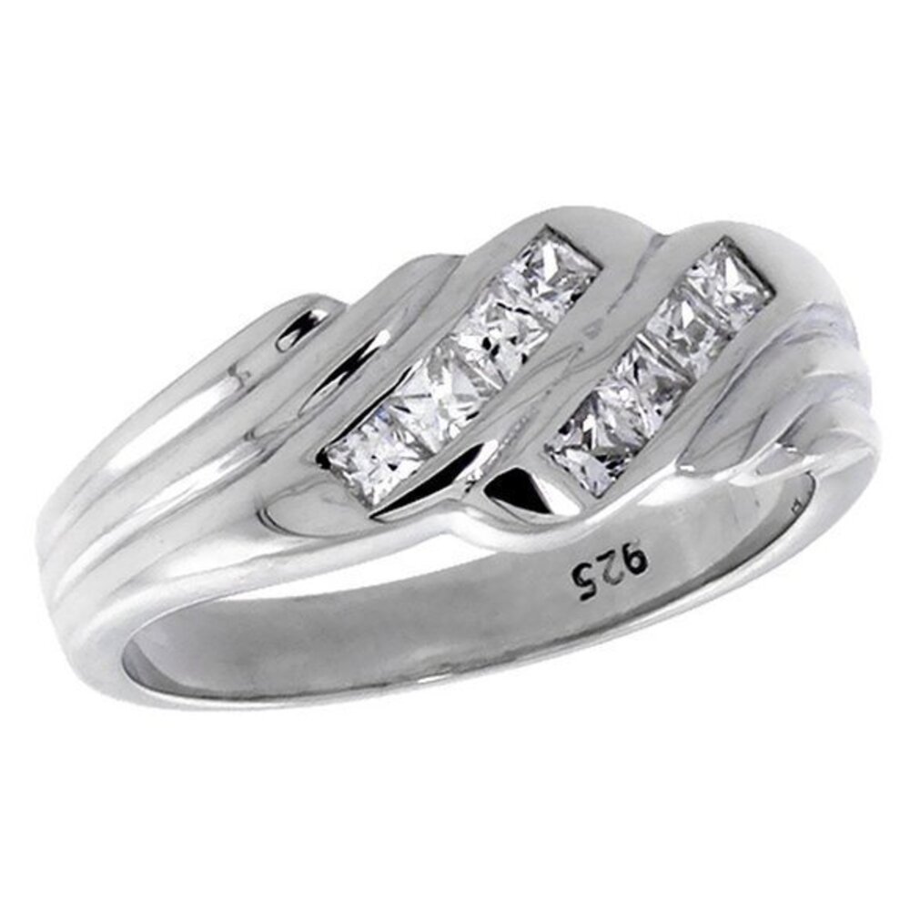 Sterling Silver CZ Wedding Band Sizes 6 7 8 9 10